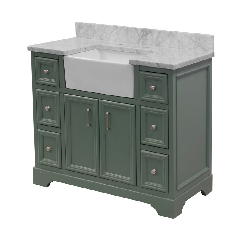Ensemble de meuble-lavabo simple 42 po Emiliano, Marbre de Carrare, Sauge vert
