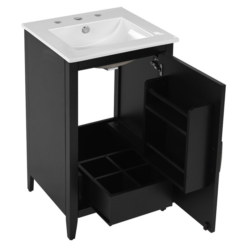 20.3'' Single Bathroom Vanity With Ceramic Top, Black