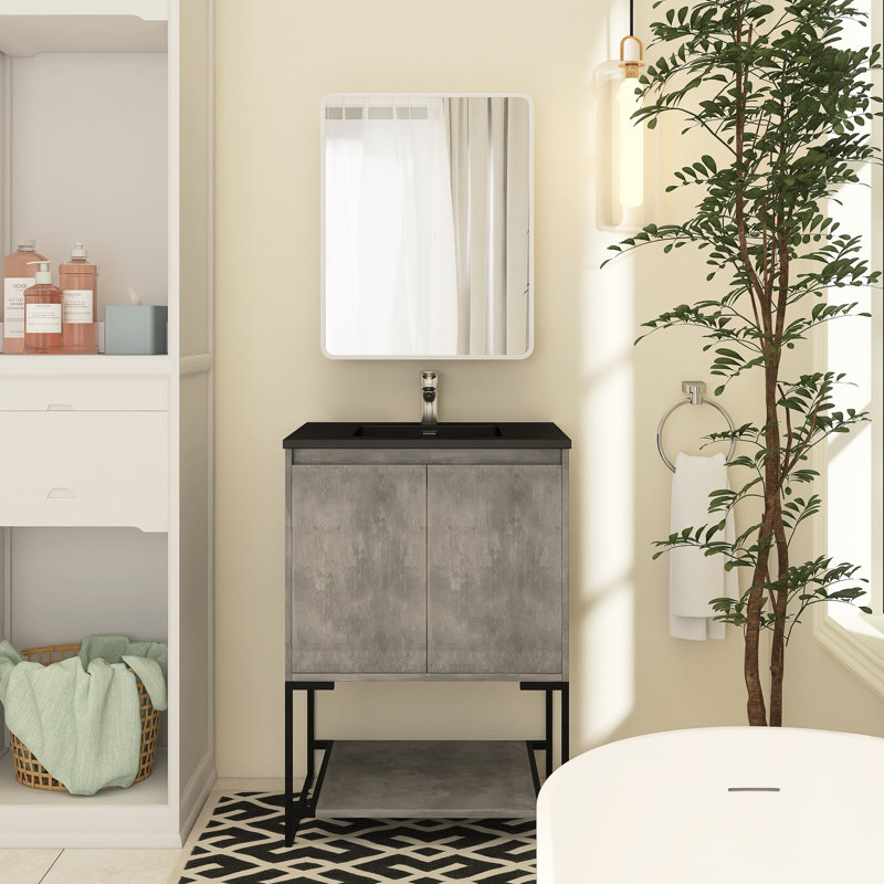 Ensemble de meuble-lavabo simple 24 po avec plateau en résine Belem, Gris anthracite, Noir