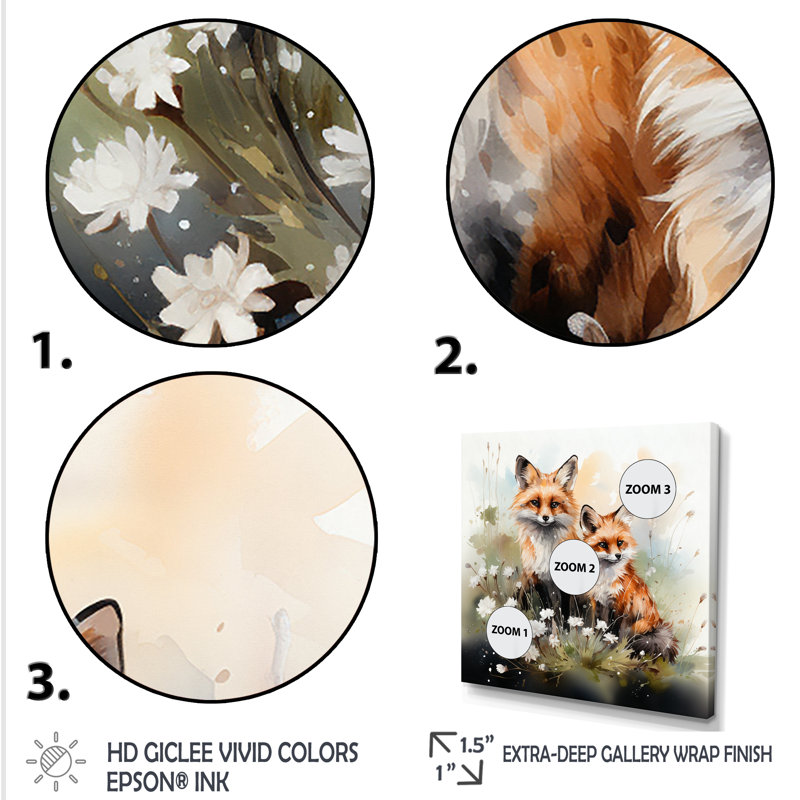 Foxs Elegant Forest Florals Grace III - Renard, art mural animal, Cadre photo argenté, H 30 po x l 30 po x P 1,5 po
