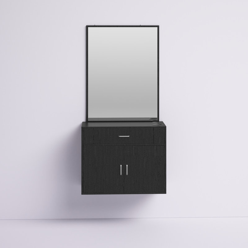 Meuble-lavabo flottant avec miroir de 26,8 po Annemie, Noir