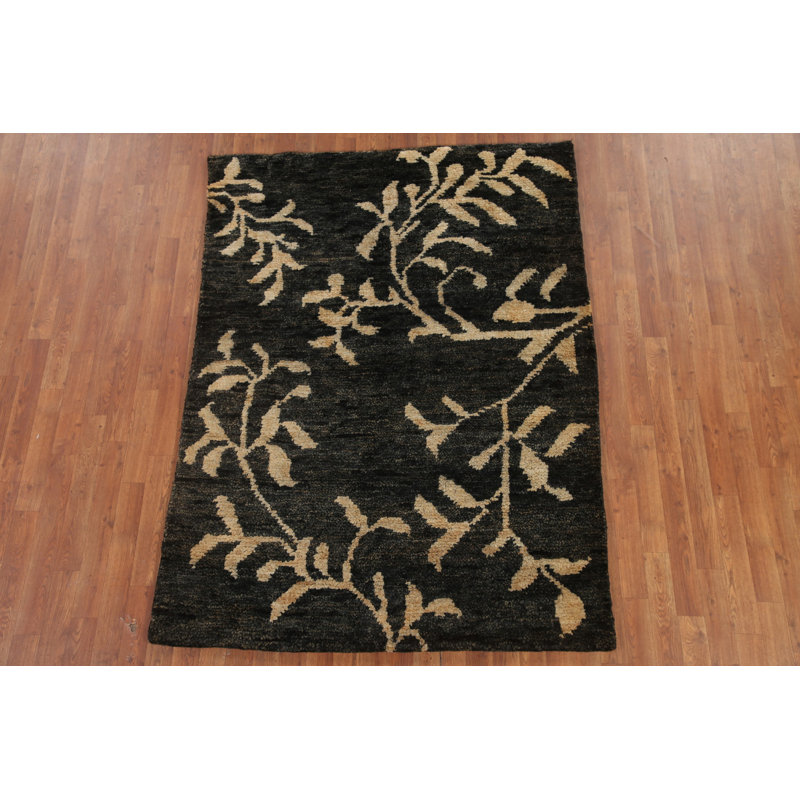 Tapis oriental floral marocain noir 5 x 7