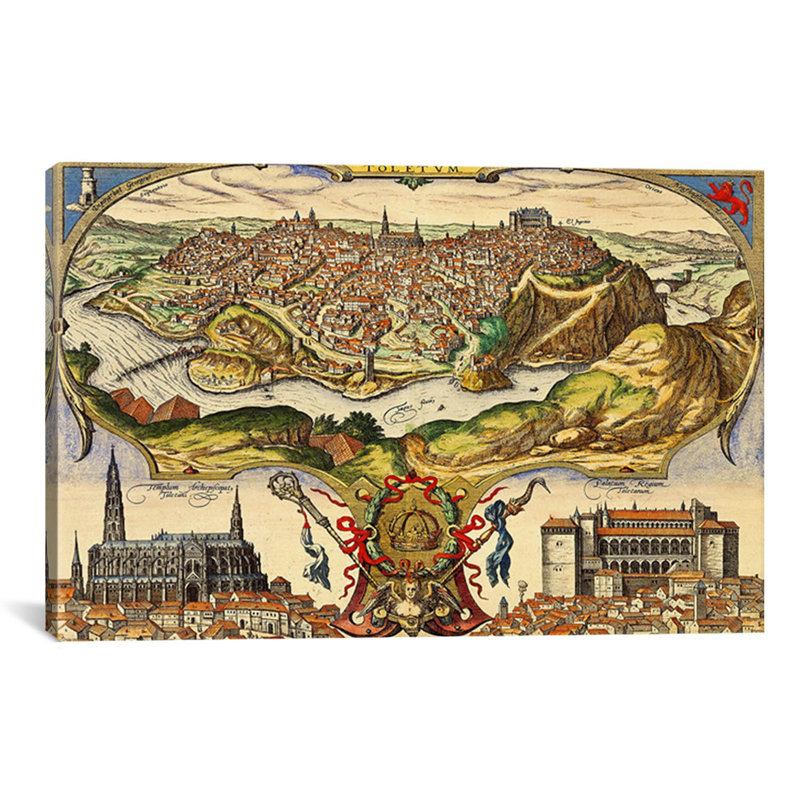 Carte antique, impression sur toile, H 26 po x l 40 po x P 0,75 po