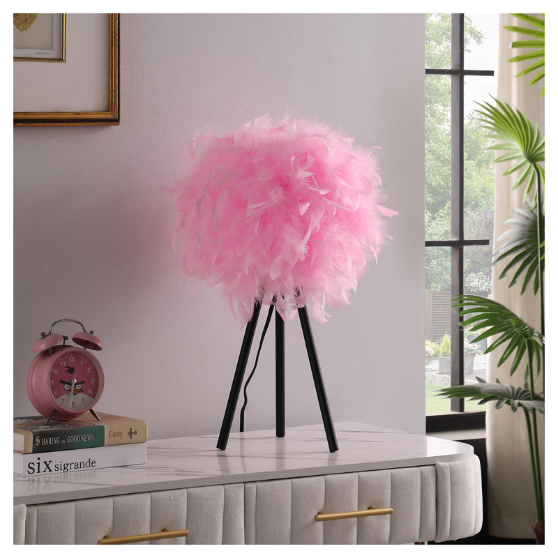 Lampe de table à trépied 20,5 po Hot Pink Feather, Rose