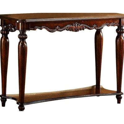 Table traditionnelle en cerisier avec tablette ouverte 1pc, pieds tournés, conception complexe, l 48 po x l 16 po l 27 po, bois massif pour la décoration de style salon