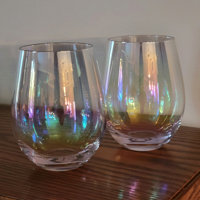 Twine Luster Stemless Wine Glasses, Set Of 2, 20 Oz. Rainbow