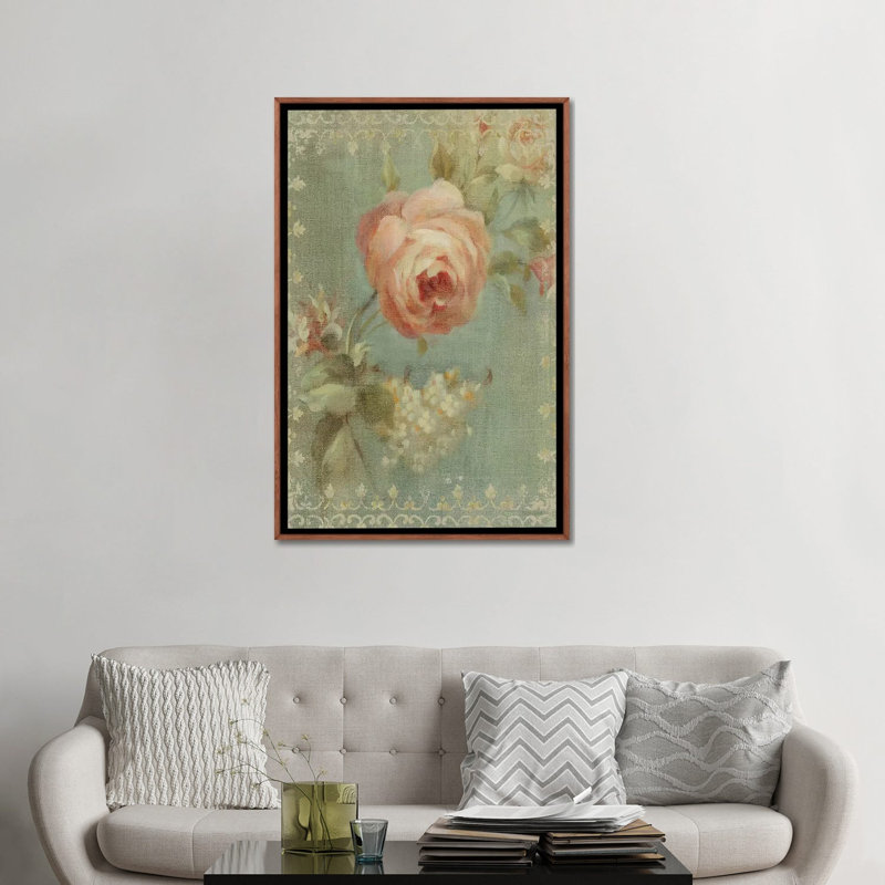 Rose par Danhui Nai - reproduction d'art, H 48 po x l 32 po x P 1,5 po, Toile avec cadre en bois brun classique, Aucun mat