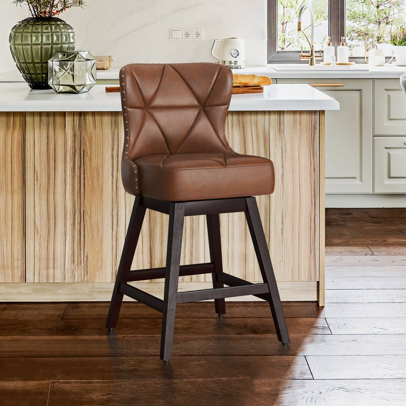 Tabouret de comptoir pivotant 26 po Arabele, Similicuir brun, 1, Marron foncé
