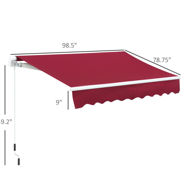 Auvent manuel rétractable pour terrasse, 8 pi x 7 pi, rouge vin Protège du soleil et de la chaleur, stable pour diverses surfaces, auvent rétractable de 7 pi, bloquant l'extérieur. Rouge, réglable pour atténuer les couleurs du soleil