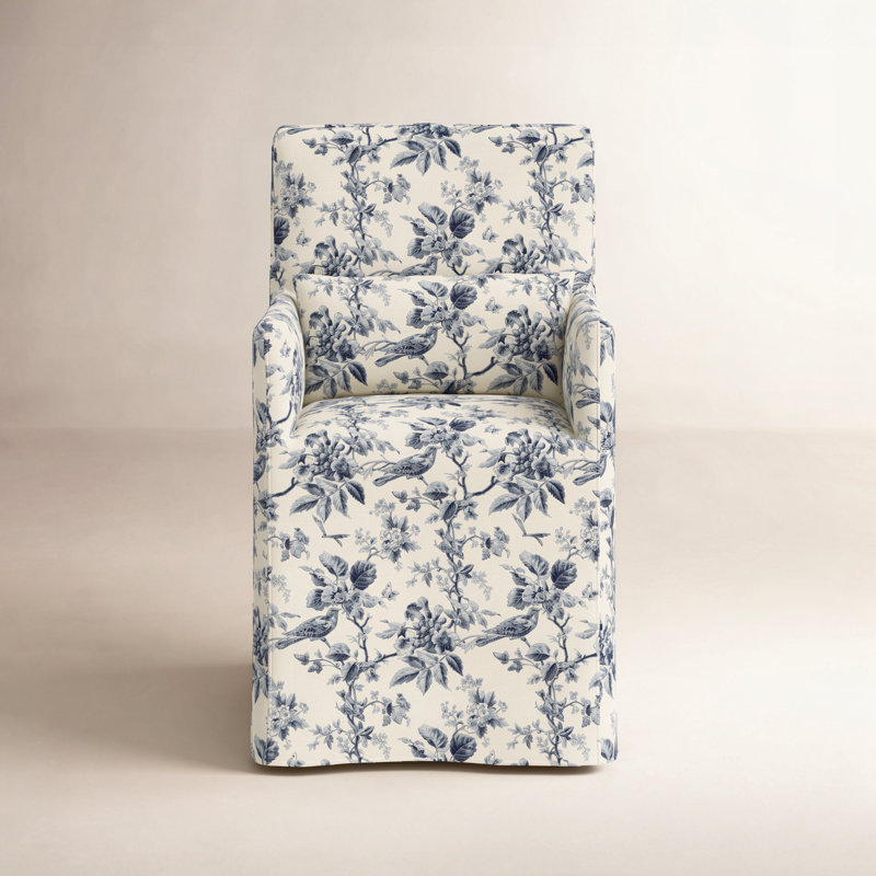 Upholstered Arm Chair, Michigan Bird Toile Navy