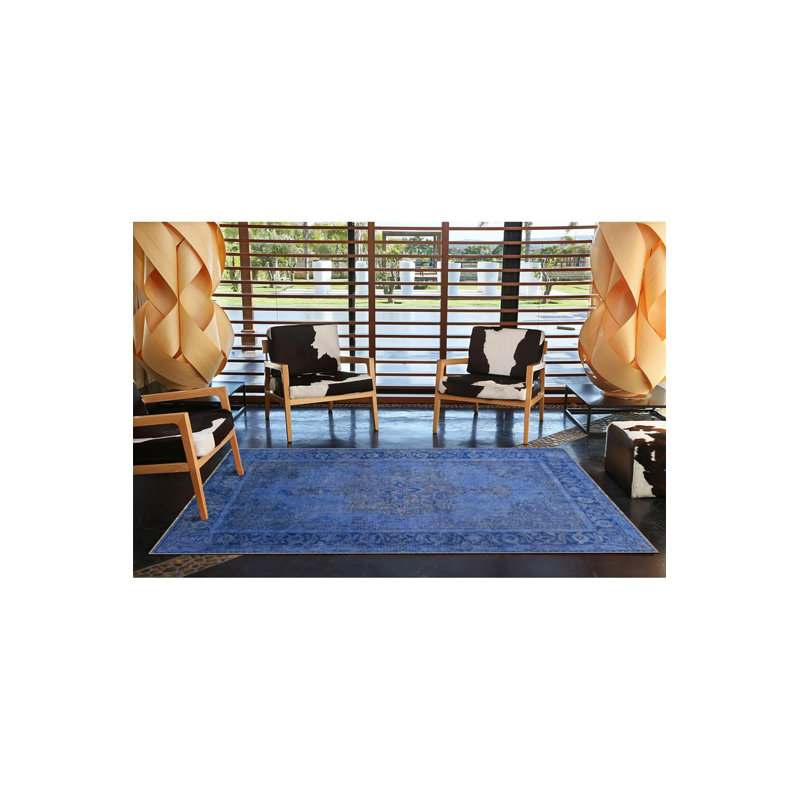 Tapis tissé de couleur bleu foncé lavable à motif traditionnel, Tapis de couloir 2 pi 6 po x 6 pi 7 po inclus