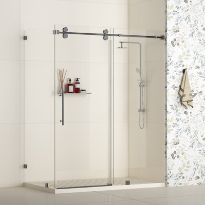 Radiance 72 In. W X 34 In. D X 76 In. H Sliding Frameless Corner Shower Enclosure With Clear Glass