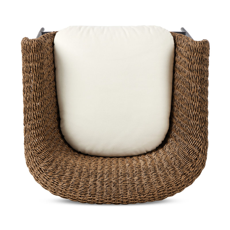 Suerte 26" Patio Bar Stool with Cushion, Cream/Black/Brown