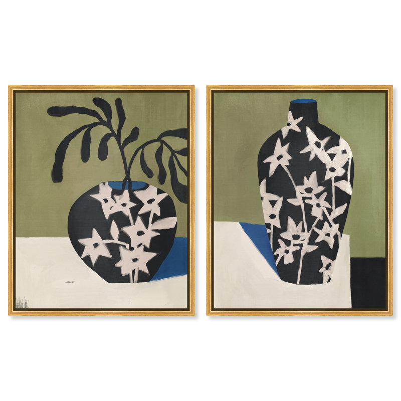 Noir Vase Set Set by Oliver Gal, 62"H x 50"W, Gold Floater Frame