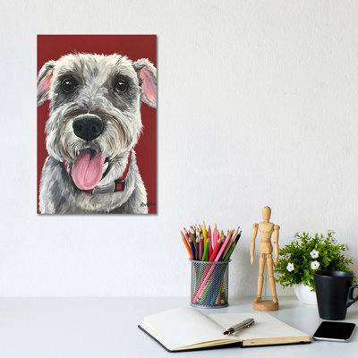 Schnauzer On Red by Hippie Hound Studios - Wrapped Canvas Print