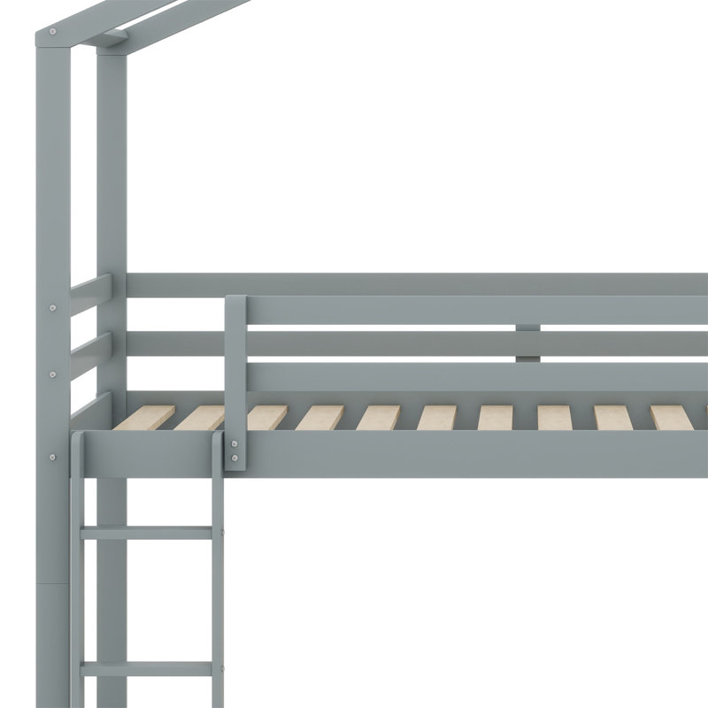 Bunk Bed with Roof, Slide and Ladder, Gray