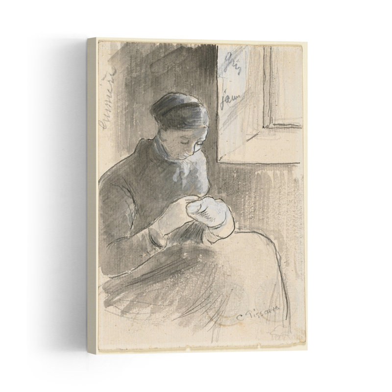 The Mender, C.1881 Abstract Contemporary Wall Art Print by Camille Pissarro - 1 Piece Wrapped Canvas Wall Art