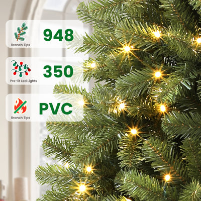  5FT/6FT/7FT Pre-Lit Artificial Christmas Tree with 260/ 350/400 Warm White & Multicolor LED Lights, 8 Light Modes, Xmas Tree with 624/948/1112  Branch Tips, Metal Stand, Easy Assembly and Foldable