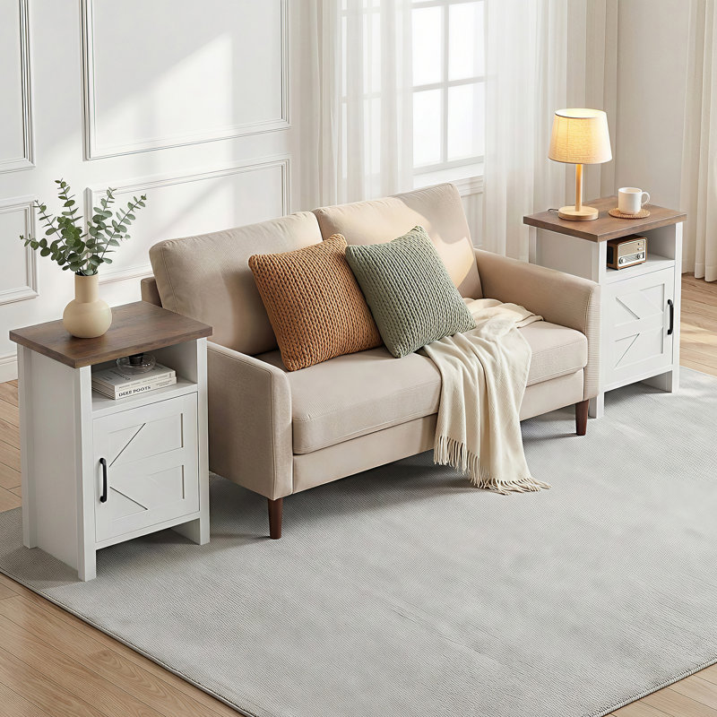 Haslingden Nightstand, White/Brown, 2