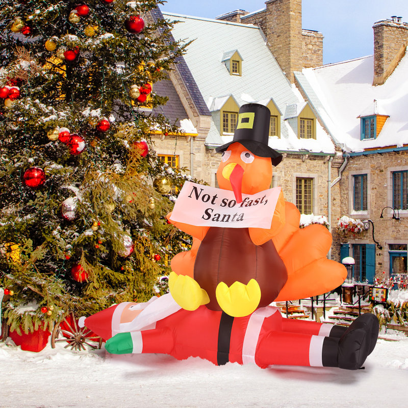 4.9 Ft Lighted Turkey Santa Claus Christmas Inflatable Decoration