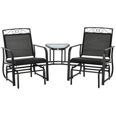 Fauteuil oscillant d'extérieur avec table basse, balancelle de patio à 2 places avec toile respirante pour la cour, le jardin et le porche, noir
