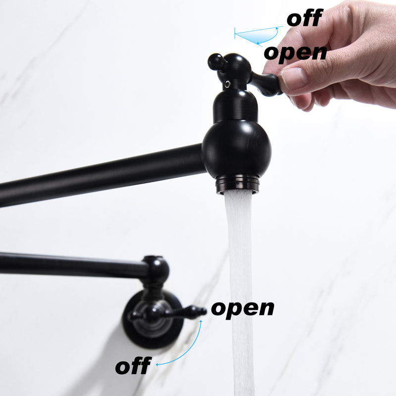 Matte Black Wall Mount Pot Filler Faucet, Brass, Arm For Smooth And Effortless Filling, Double Handles Precise Water Flow Regulation, Corrosion Treatment Faucet Black, Brass Made, Easy To Manage