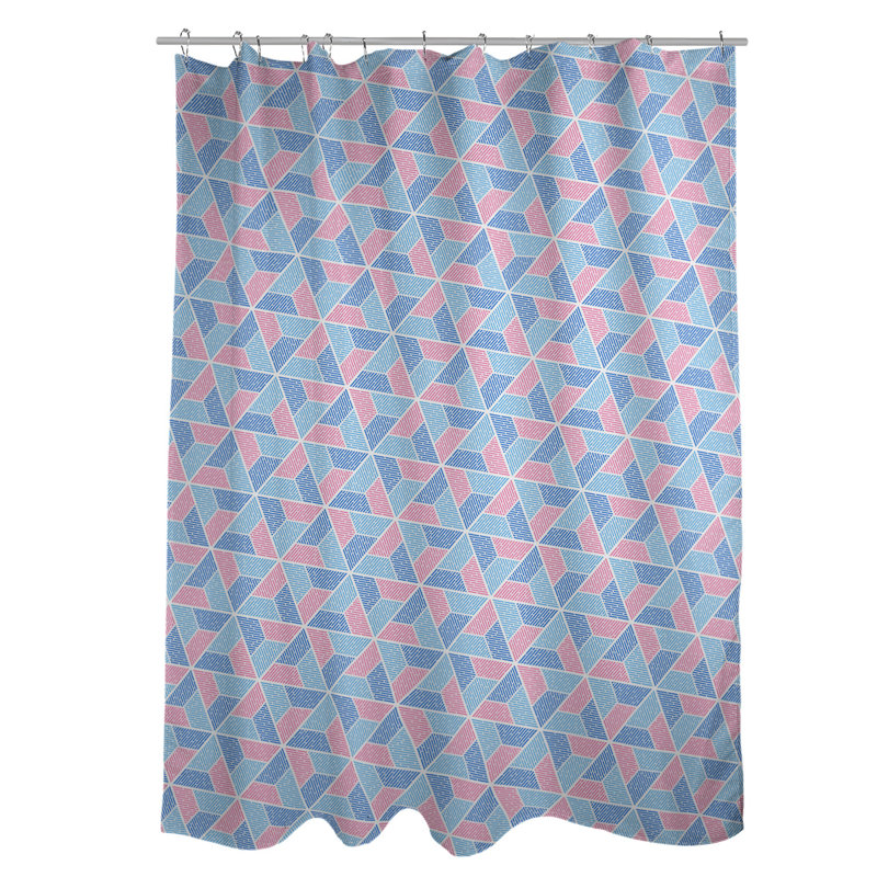 Rideau de douche simple trapézoïde, Bleu / Rose
