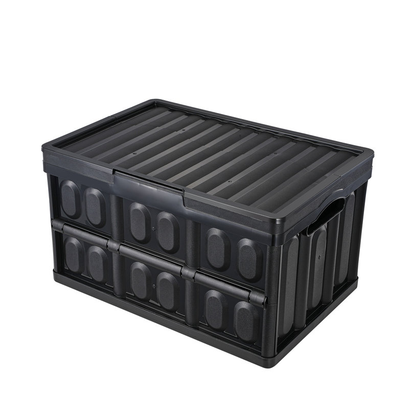 45L bacs de rangement pliables avec couvercles (paquet de 3) - Caisses pliantes robustes en plastique pour l'organisation de la maison et de la voiture