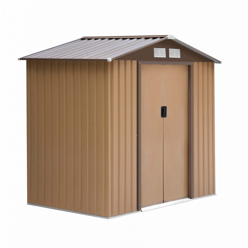 Remise de rangement pour l'extérieur 7 pi x 4 pi Outsunny, maisonnette de jardin avec fondation, 4 évents et 2 portes coulissantes faciles pour la cour, le patio, le garage, la pelouse, jaune