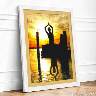 Sunset Yoga Reflected Minimalist 1 Piece Single Picture Frame Wall Art