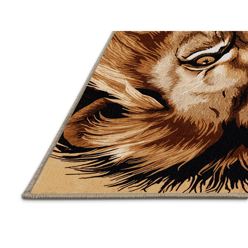 Tapis lavable à motif de lion de faune asiatique, Rectangulaire 3 pi x 5 pi
