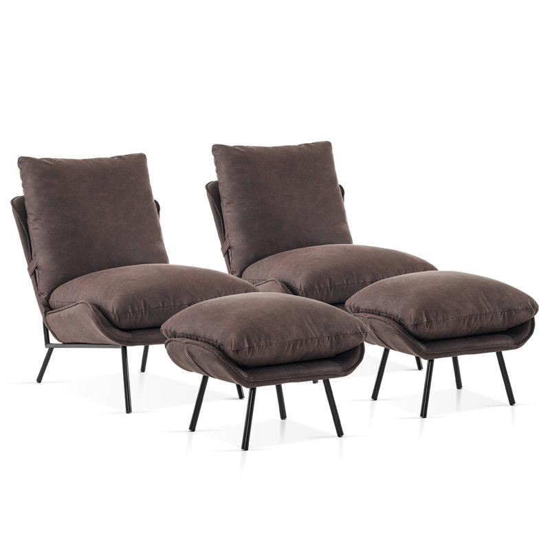 Keiralyn Accent Chair with Ottoman, Leathaire Fabric Armless Chair, Upholstered Leisure Chairs, Dark Brown Polyester