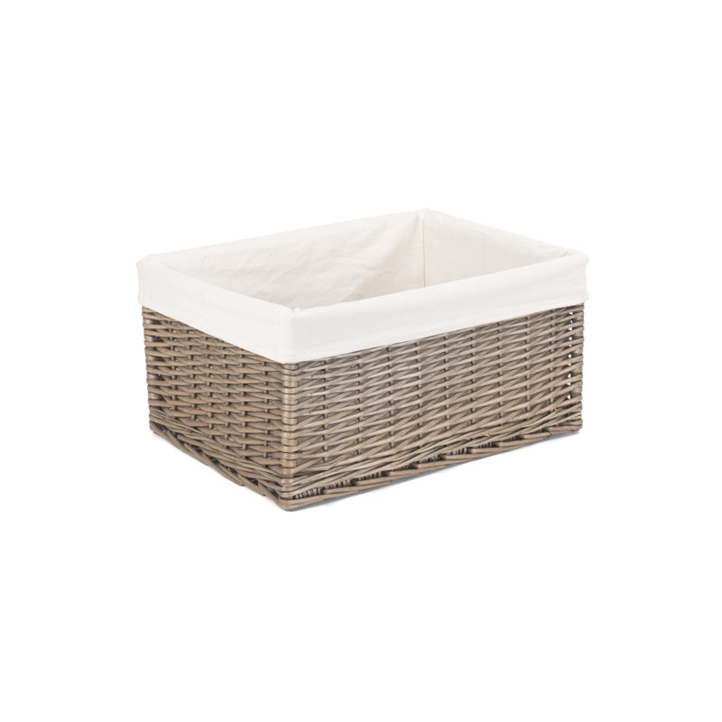 Wicker Storage Basket with Lining, Antique Wash/White, 23cm H x 47cm W x 34cm D