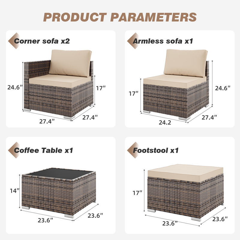 Ensemble de conversation modulaire d'extérieur 5 pièces 5 pièces Canapés modulaires d'extérieur pour 4 personnes avec coussins beige