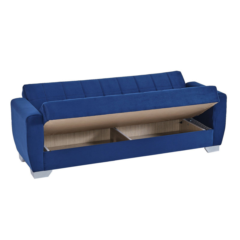 Canapé-lit rembourré avec rangement Zerova, Bleu, Argent argent