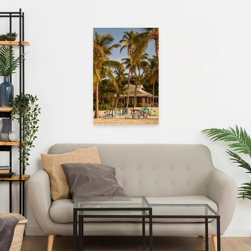 Contemporary Art Colorful Peaceful Vibrant Palm Tree Beach Ocean Wall Art 1 Piece Wrapped Canvas Wall Art