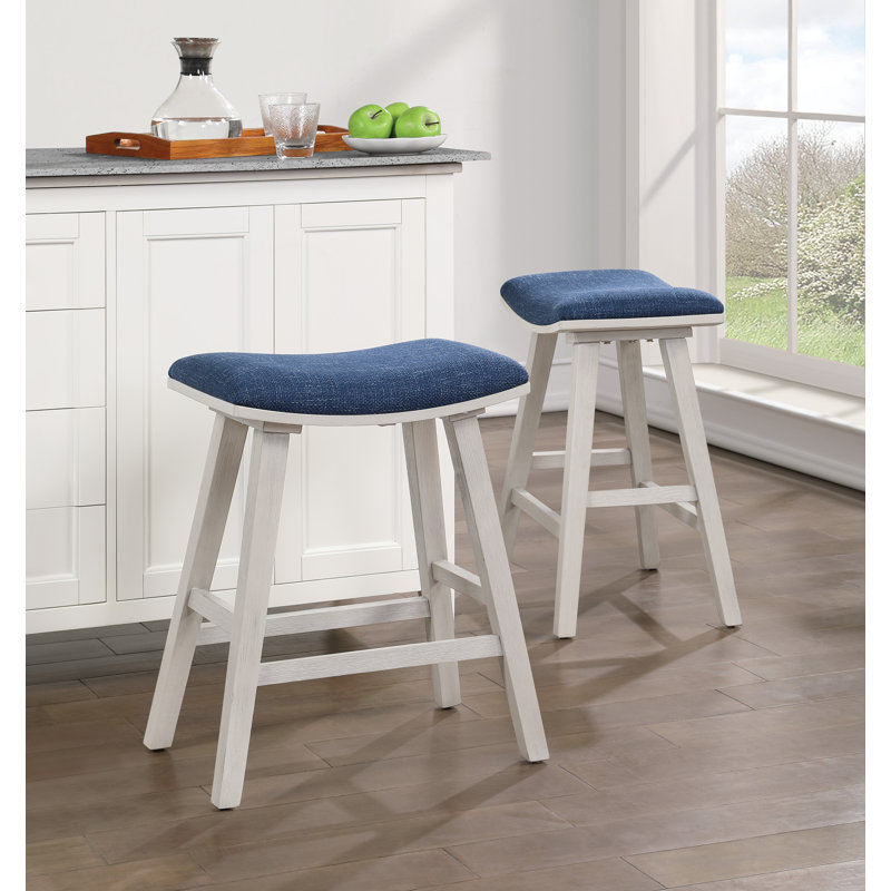 Tabouret de comptoir Ferrah, Blanc délavé / bleu marine