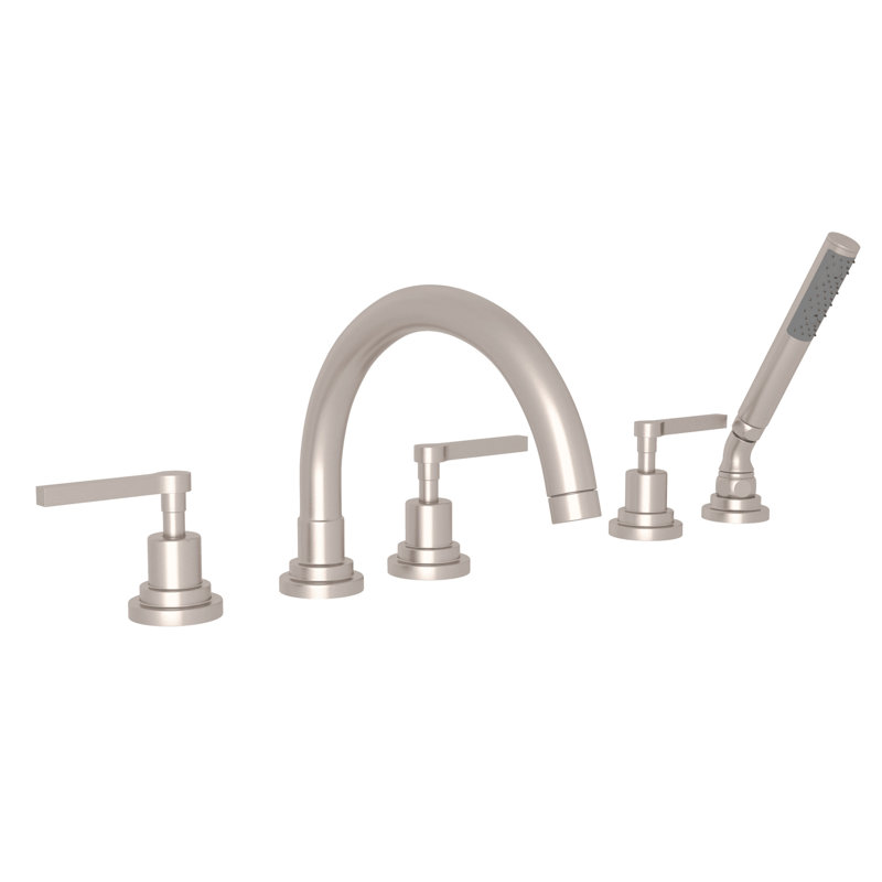 Lombardia 5-Hole Deck Mount Tub Filler With C-Spout, Satin Nickel, Lever Handle