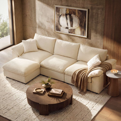Ahn 3-Seat Modern Chenille Cloud Modular L-Shaped Sectional Sofa with Storage Ottoman, Washable Covers