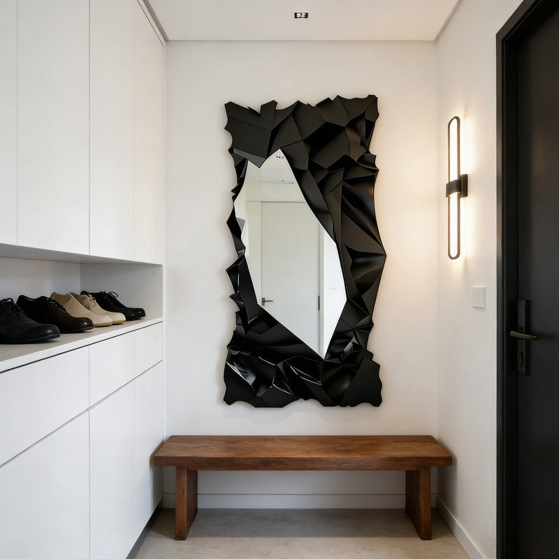 Miroir mural noir à motif géométrique abstrait, 70.87"  x 39.37" 