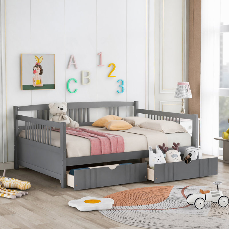 Lit de jour double avec deux tiroirs, Gris