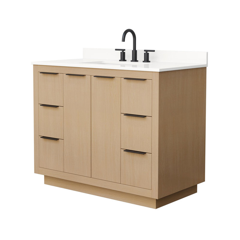Maroni 42'' Single Bathroom Vanity with Quartz Top, Brushed Nickel, 8" Center, White Quartz