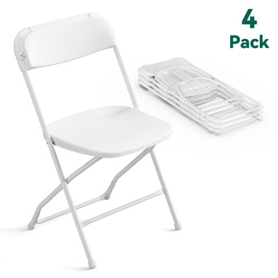 4 Pack White Folding Chairs 350lbs, Heavy Duty Plastic Folding Chairs for Weddings, Parties & Indoor/Outdoor Use