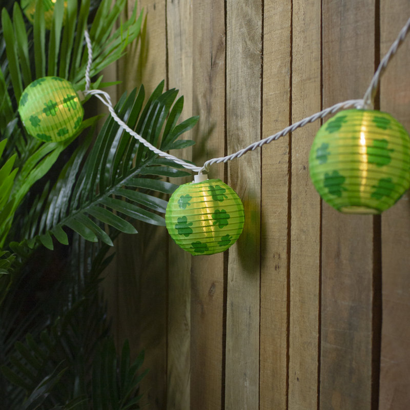 10-Count Green Shamrock St. Patrick's Day Paper Lantern Lights  Clear Bulbs