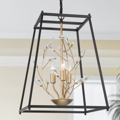 Lustre géométrique de salle à manger à 3 lumières avec détails en cristal