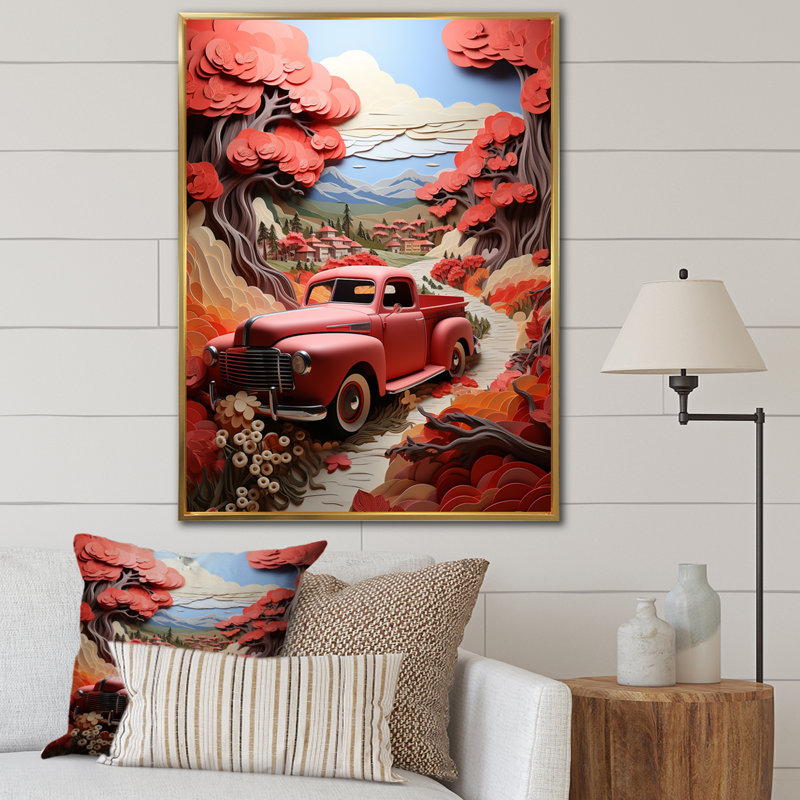 Yoshio Coral Pickup Truck Road Legends I - impression, H 32 po x l 24 po x P 1 po, Cadre flottant doré