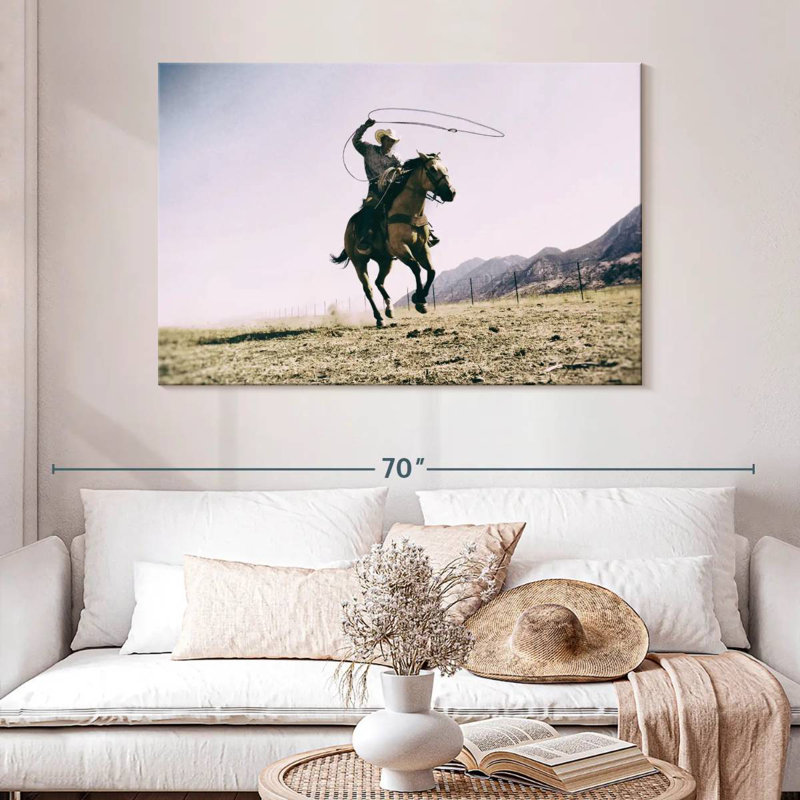 Lelar Cowboy et son lasso, H 32 po x l 48 po