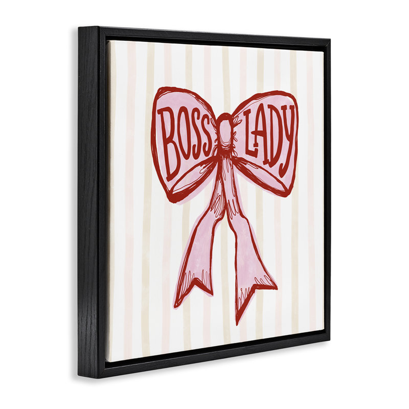 Cadre flottant Boss Lady Pink Bow, design par Connie Summers, Cadre flottant noir de jais, H 18 po x l 18 po