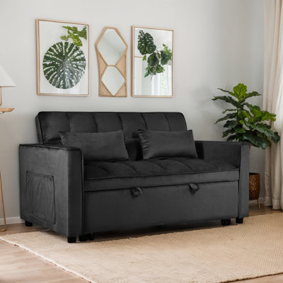 3-in-1 Convertible Pull-Out Sleeper Sofa Chair with Reclining Backrest and Pillows, Full Size Futon Couch Bed for Living Room