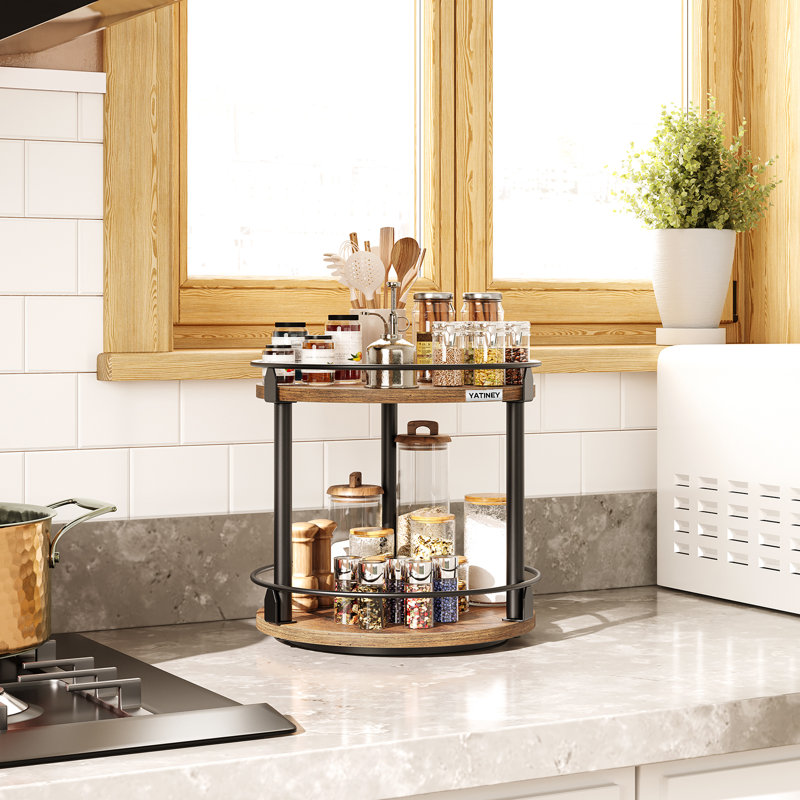 2 Tier Rotating Spice Rack, Brown/Black